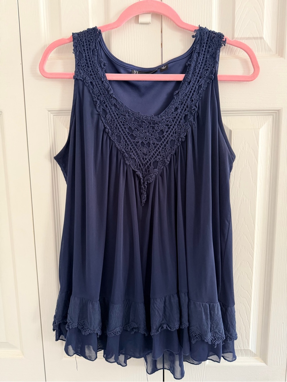 New York & Company Navy Crochet-Trim Sleeveless Camisole